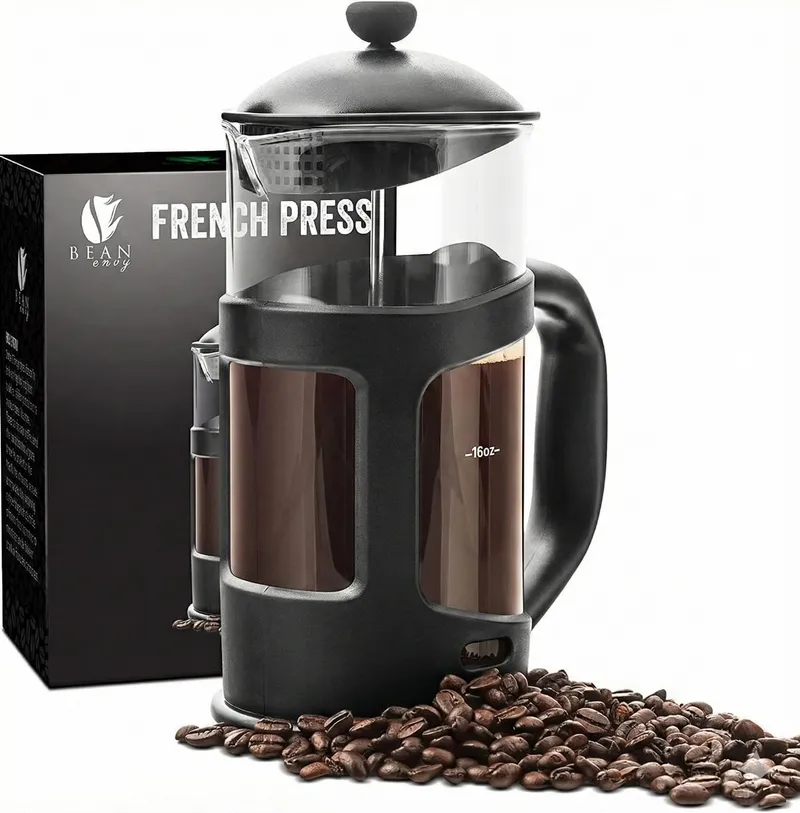 Bean Envy French Press Coffee Maker - 34 oz Glass Carafe Coffee Press Stainless Steel Plunger - Multipurpose Beverage Maker with Borosilicate Glass
