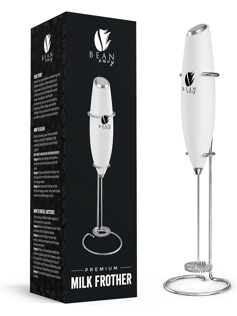Bean Envy Milk Frother, Coffee Stirrers, Frother Wand, Milk Frother Handheld, Frother with stand, Hand Blender for Coffee, Lattes, Cappuccino, Matcha and Hot Chocolate – Kitchen Gifts - White — image 1