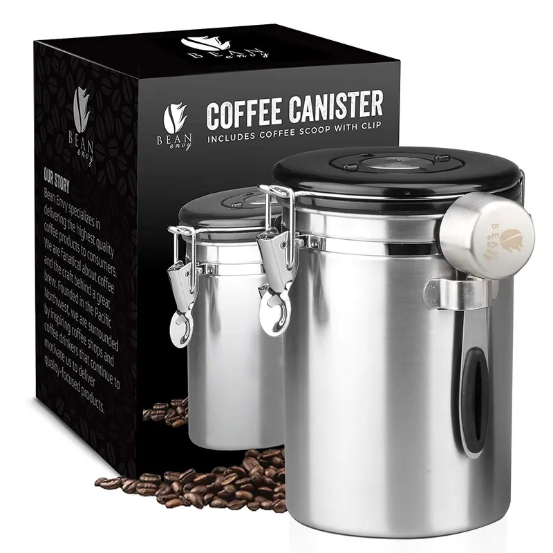 Bean Envy Airtight Coffee Canister, 22.5 Oz coffee bean storage with Date tracker and Co2 release valve, Stainless Steel coffee container, espresso bean storage- best gift accessories