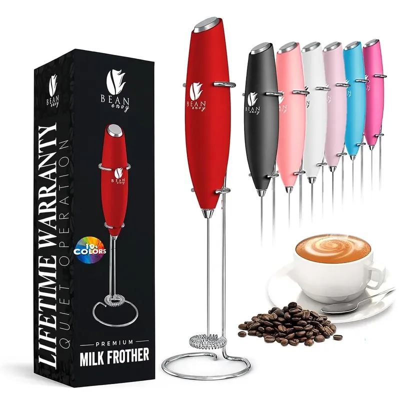 Bean Envy Milk Frother, Coffee Stirrers, Frother Wand, Milk Frother Handheld, Frother with stand, Hand Blender for Coffee, Lattes, Cappuccino, Matcha and Hot Chocolate – Kitchen Gifts - Red — image 1