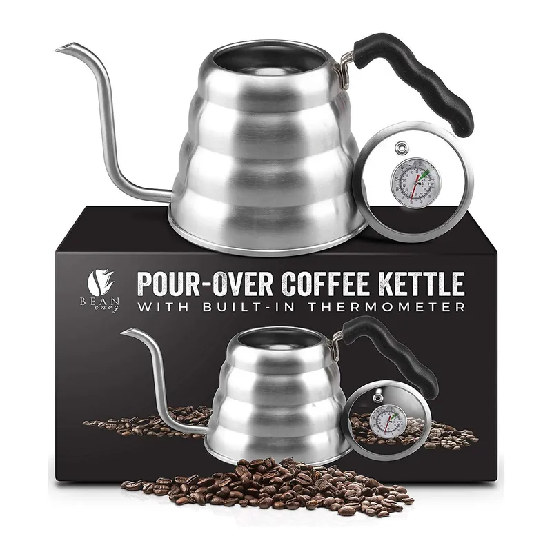 Bean Envy Pour Over Coffee Kettle, Small Gooseneck Kettle with Thermometer and Ergonomic handle, Pour Over Kettle Stainless Steel 40 Oz, Gooseneck Tea Kettle for all occasions.