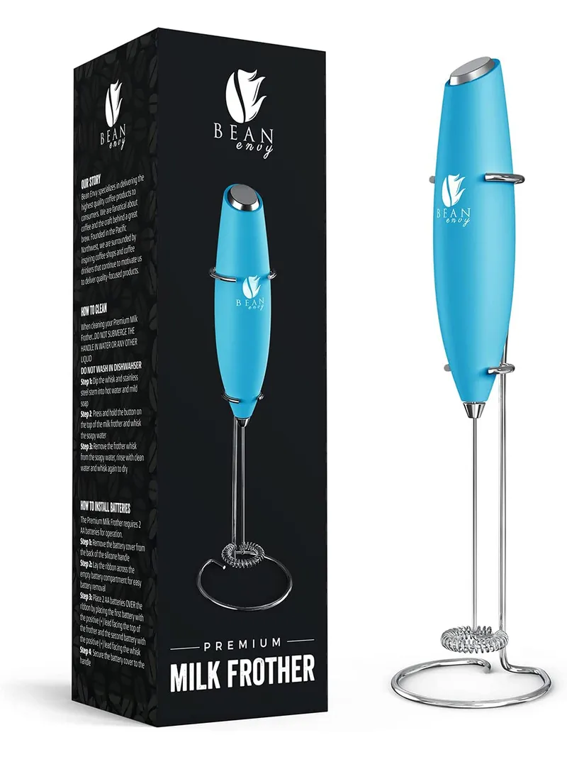 Bean Envy Milk Frother, Coffee Stirrers, Frother Wand, Milk Frother Handheld, Frother with stand, Hand Blender for Coffee, Lattes, Cappuccino, Matcha and Hot Chocolate – Kitchen Gifts - Light Blue — image 1