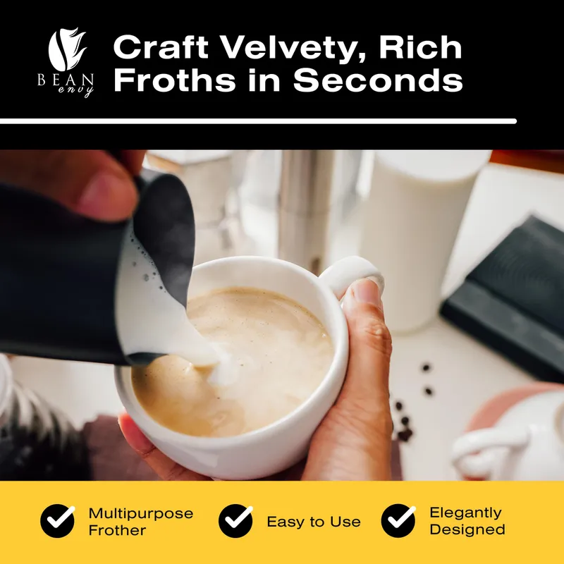 Bean Envy Milk Frother, Coffee Stirrers, Frother Wand, Milk Frother Handheld, Frother with stand, Hand Blender for Coffee, Lattes, Cappuccino, Matcha and Hot Chocolate – Kitchen Gifts - White — image 2