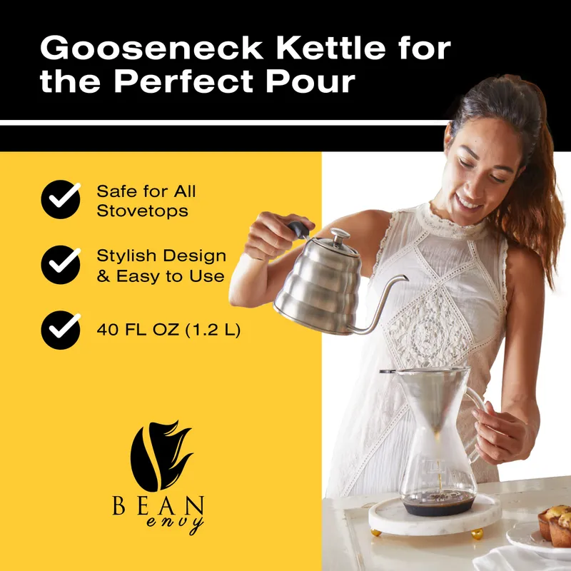 Bean Envy Pour Over Coffee Kettle, Small Gooseneck Kettle with Thermometer and Ergonomic handle, Pour Over Kettle Stainless Steel 40 Oz, Gooseneck Tea Kettle for all occasions. — image 2