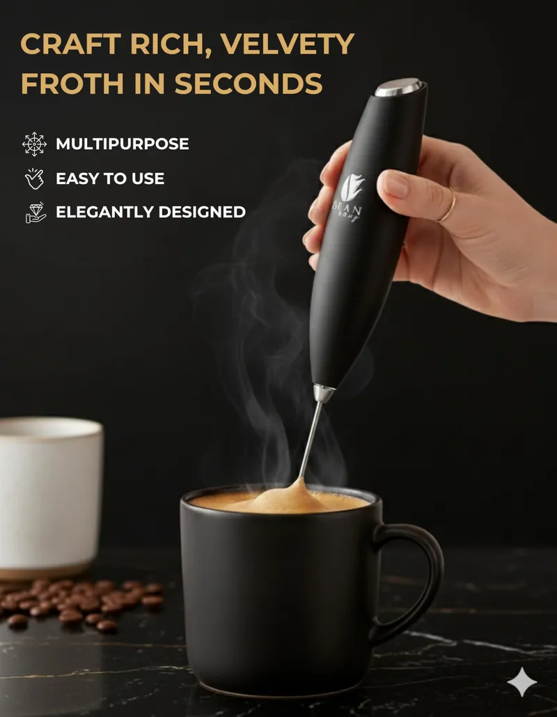 Bean Envy Milk Frother, Coffee Stirrers, Frother Wand, Milk Frother Handheld, Frother with stand, Hand Blender for Coffee, Lattes, Cappuccino, Matcha and Hot Chocolate – Kitchen Gifts - Black — image 2
