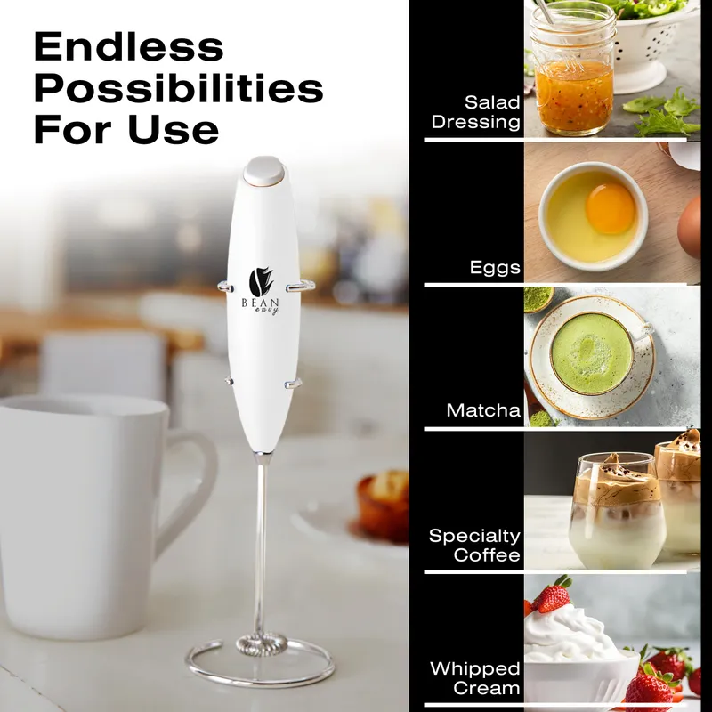 Bean Envy Milk Frother, Coffee Stirrers, Frother Wand, Milk Frother Handheld, Frother with stand, Hand Blender for Coffee, Lattes, Cappuccino, Matcha and Hot Chocolate – Kitchen Gifts - White — image 3