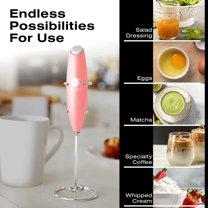 Bean Envy Milk Frother, Coffee Stirrers, Frother Wand, Milk Frother Handheld, Frother with stand, Hand Blender for Coffee, Lattes, Cappuccino, Matcha and Hot Chocolate – Kitchen Gifts - Rose Pink — image 3