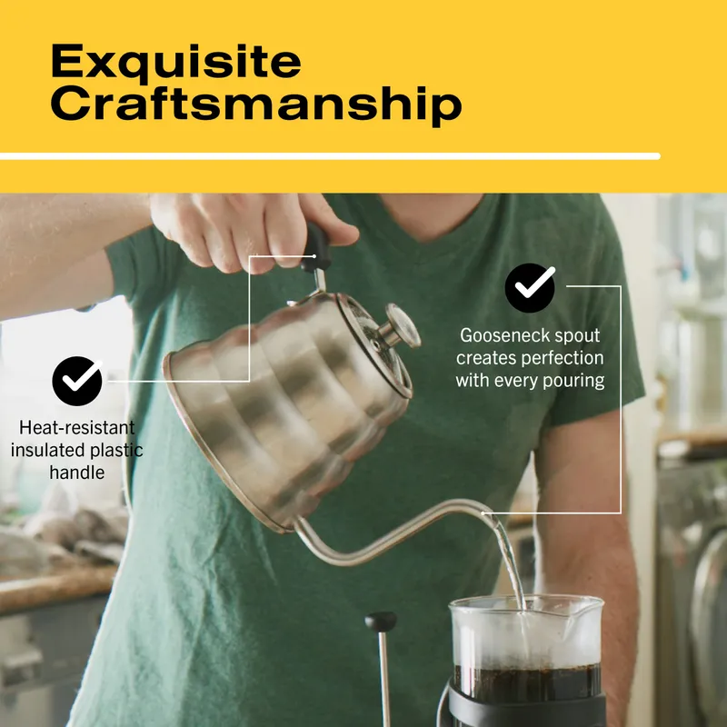 Bean Envy Pour Over Coffee Kettle, Small Gooseneck Kettle with Thermometer and Ergonomic handle, Pour Over Kettle Stainless Steel 40 Oz, Gooseneck Tea Kettle for all occasions. — image 3