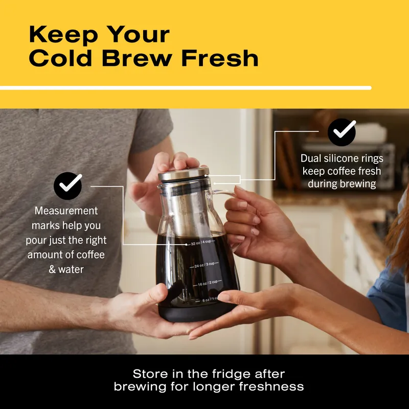 Bean Envy Cold Brew Coffee Maker - 32 oz Glass Coffee Cold Brew Maker and Pitcher w/Silicone Cap & Base — image 3