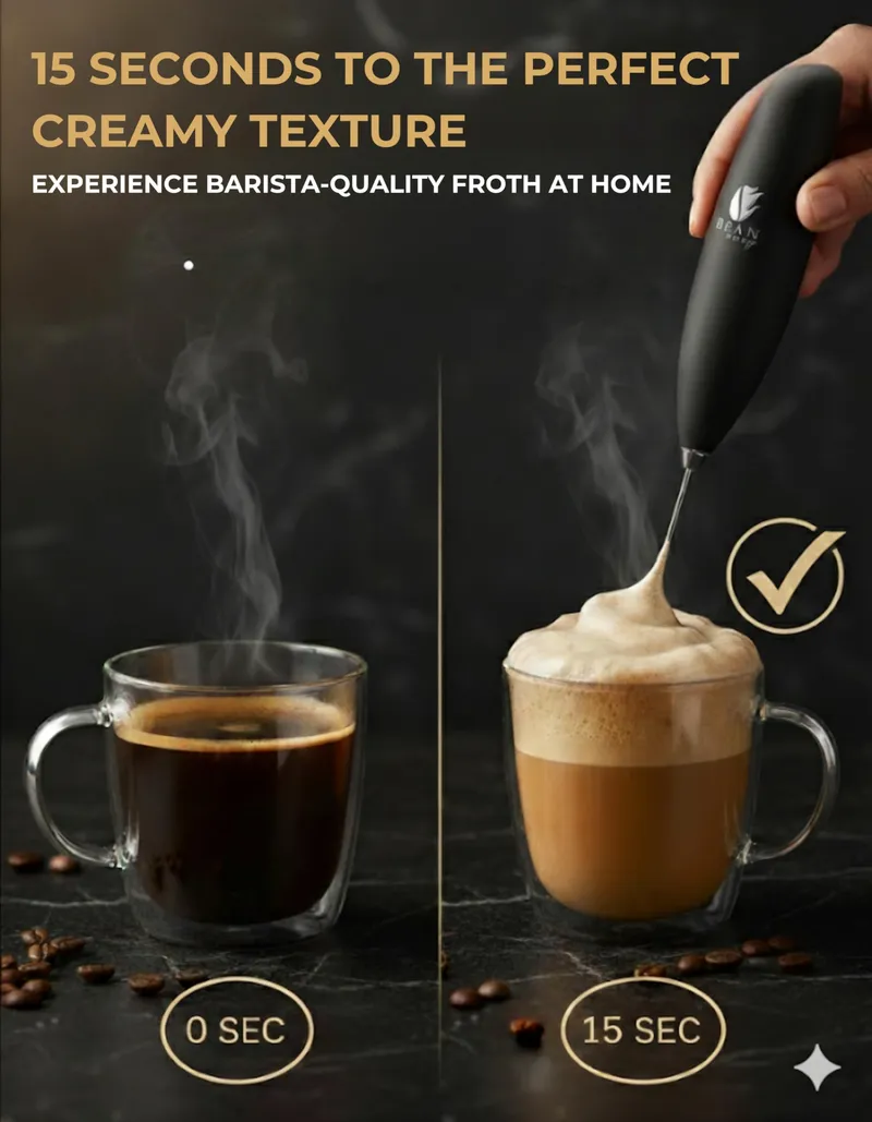 Bean Envy Milk Frother, Coffee Stirrers, Frother Wand, Milk Frother Handheld, Frother with stand, Hand Blender for Coffee, Lattes, Cappuccino, Matcha and Hot Chocolate – Kitchen Gifts - Black — image 3