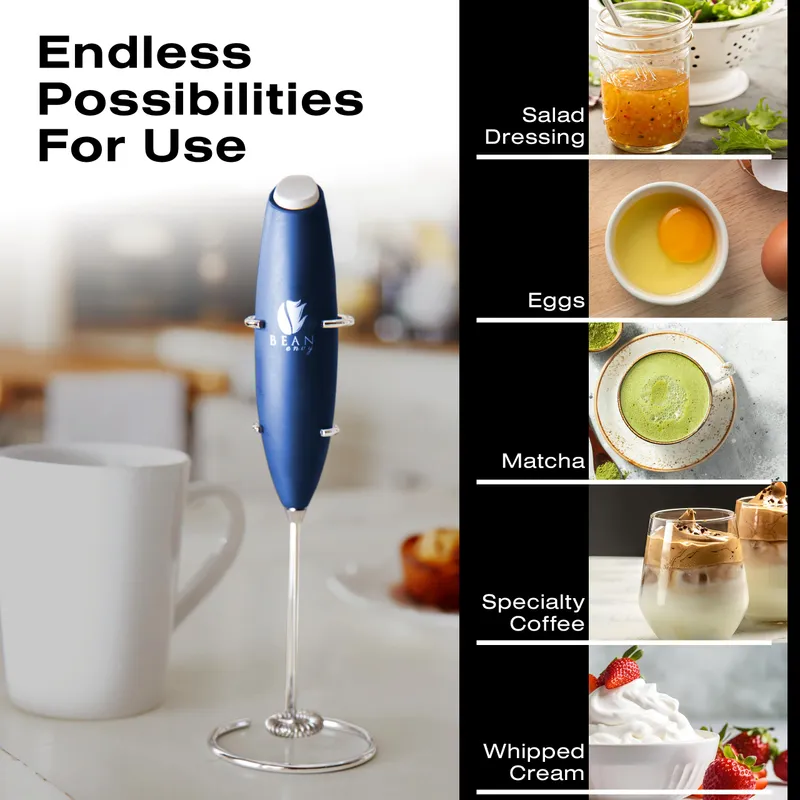 Bean Envy Milk Frother, Coffee Stirrers, Frother Wand, Milk Frother Handheld, Frother with stand, Hand Blender for Coffee, Lattes, Cappuccino, Matcha and Hot Chocolate – Kitchen Gifts - Blue — image 3