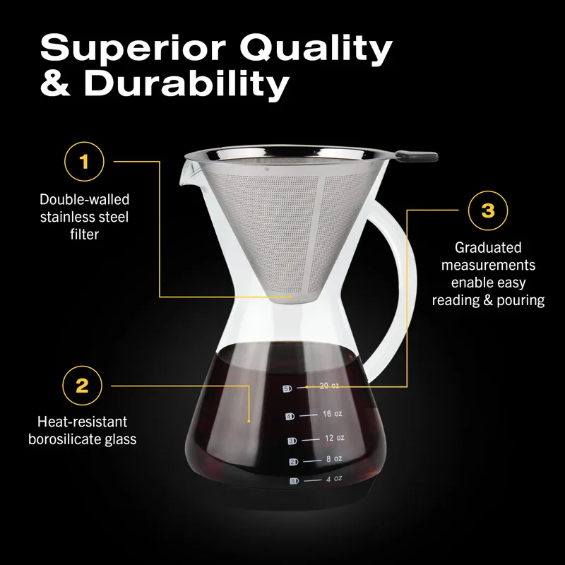 Bean Envy Pour Over Coffee Maker, High-Heat Borosilicate Glass with Reusable Stainless Steel Filter, Glass Coffee Maker (20 Oz) — image 4