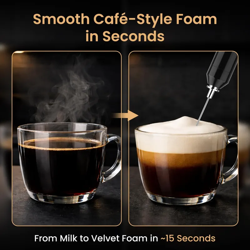 Bean Envy Rechargeable Milk Frother Handheld, Aluminium Coffee Frother Handheld with Stainless Steel Frother Wand, Best Coffee Frother Gift | Adjustable Speed Frother (USB C Cable and Stand Included) — image 4