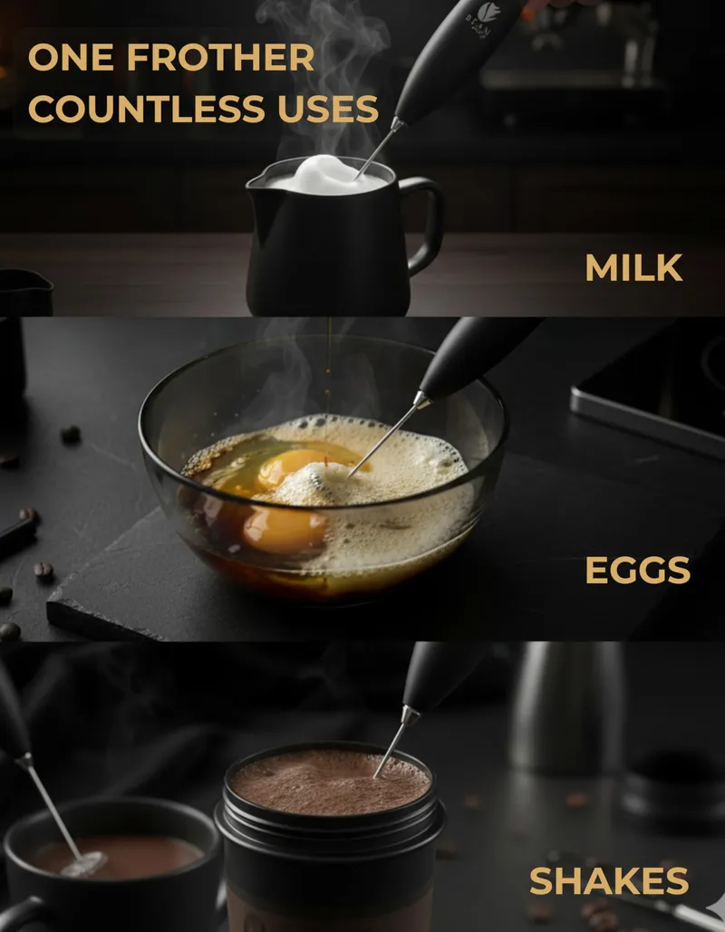 Bean Envy Milk Frother, Coffee Stirrers, Frother Wand, Milk Frother Handheld, Frother with stand, Hand Blender for Coffee, Lattes, Cappuccino, Matcha and Hot Chocolate – Kitchen Gifts - Black — image 5