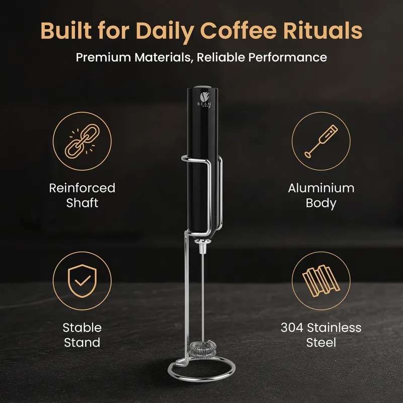 Bean Envy Rechargeable Milk Frother Handheld, Aluminium Coffee Frother Handheld with Stainless Steel Frother Wand, Best Coffee Frother Gift | Adjustable Speed Frother (USB C Cable and Stand Included) — image 5