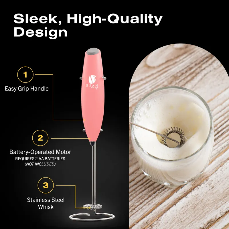 Bean Envy Milk Frother, Coffee Stirrers, Frother Wand, Milk Frother Handheld, Frother with stand, Hand Blender for Coffee, Lattes, Cappuccino, Matcha and Hot Chocolate – Kitchen Gifts - Rose Pink — image 6