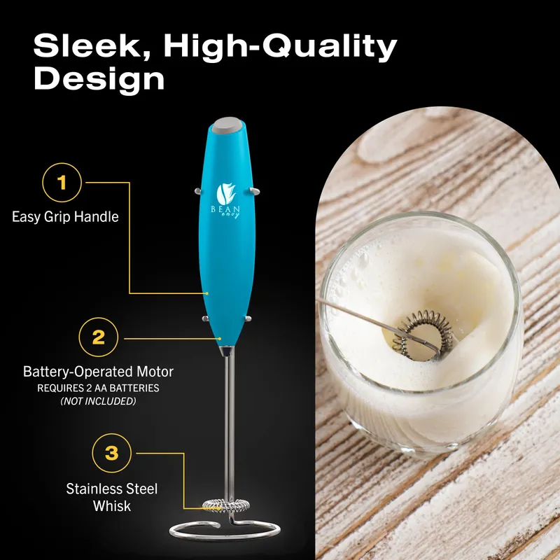 Bean Envy Milk Frother, Coffee Stirrers, Frother Wand, Milk Frother Handheld, Frother with stand, Hand Blender for Coffee, Lattes, Cappuccino, Matcha and Hot Chocolate – Kitchen Gifts - Light Blue — image 6