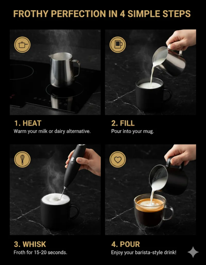 Bean Envy Milk Frother, Coffee Stirrers, Frother Wand, Milk Frother Handheld, Frother with stand, Hand Blender for Coffee, Lattes, Cappuccino, Matcha and Hot Chocolate – Kitchen Gifts - Black — image 7